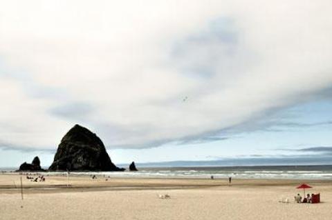 “Canon Beach in Oregon,” a photograph by Sally Gelling, will be on view Saturday through Nov. 30 in a two-person show with paintings by Carol Halliburton at the Floyd Memorial Library in Greenport.