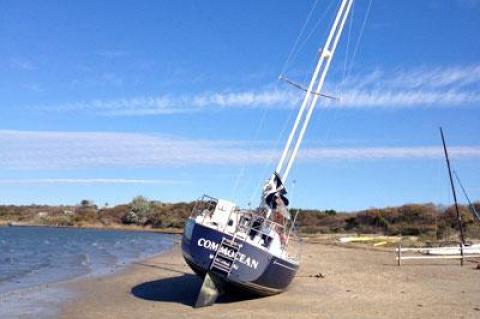 The Commocean was washed up on South Lake Beach in Montauk, a victim of the weekend’s high winds.