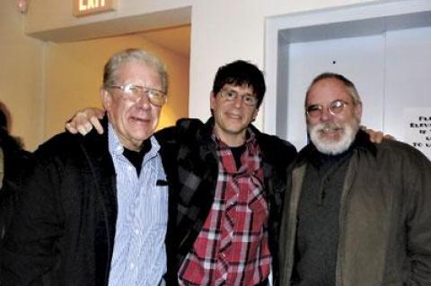 Among those saying goodbye to Dr. Anthony Knott, center, at a party for him on Friday were Dick Monahan, left, an advanced life support provider with the Montauk Fire Department ambulance, and Brian Coen.