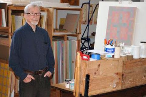 Vincent Longo, standing in his sunny Amagansett studio, still paints every day at the age of 91.