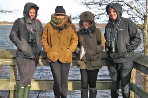 Throughout the fall of 2014, the interns and their Third House teachers have been working collaboratively on understanding the ecology of Big Reed Pond. This year's interns are, left to right, Makenzie Scheerer, Madison Aldrich, Hannah Vogel, and Travis Santiago.