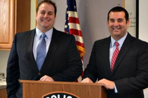 East Hampton Village Police Detectives Bryan Eldridge, left, and Steven Sheades are being honored as co-recipients of the department’s “Top Cop” award for 2014.