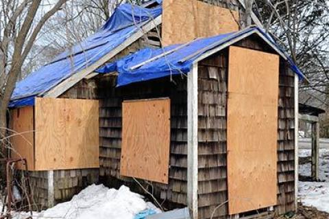 Now in serious disrepair, the saltbox-style house was owned by George Lewis Fowler and his wife, Sarah Melissa Horton.