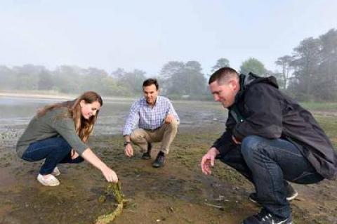 Christopher Gobler of Stony Brook University, center, along with Jennifer Jankowiak and Ryan Wallace, graduate students, will conduct research on Georgica Pond’s water quality.