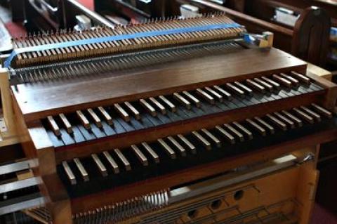 Although most of the pipe organ was disassembled before being moved, the two keyboards stayed together.