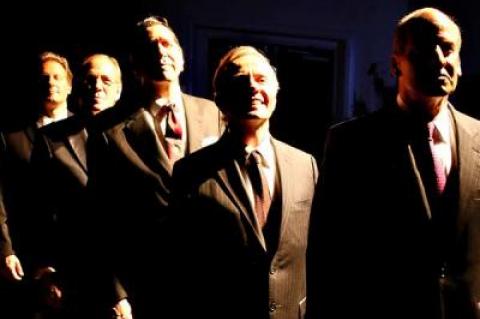 Brit Whittle, Mark Jacoby, Steve Sheridan, Martin L’Herault, and John Bolger star in “Five Presidents” at Bay Street Theater in Sag Harbor.