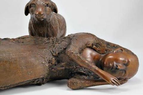 Kiki Smith’s “Woman and Sheep,” a maquette-sized bronze cast from her larger series in LongHouse Reserve’s gardens, is available for bidding online at Paddle8 in LongHouse’s benefit auction.