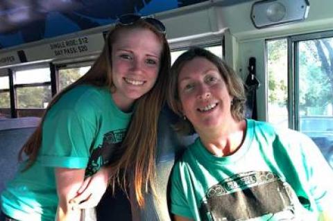 Kayla Briska, left, a Hampton Hopper “ambassador,” rode the bus with Karin Gosman, a driver.