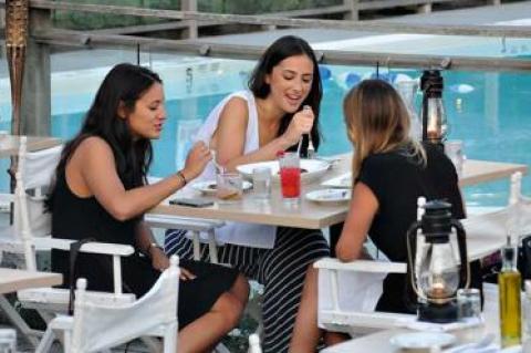 The Backyard restaurant at Solé East in Montauk was empty because everyone wanted to eat by the pool.