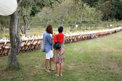 Quail Hill Farm held its annual benefit dinner, At the Common Table‚ in its orchard on Sunday. Guests sat at one long undulating table that stretched for yards and dined on offerings from Almond’s Jason Weiner, Nick and Toni’s Joe Realmuto, The Star’s Laura Donnelly, and many others who used the farm’s produce as the basis for their courses.