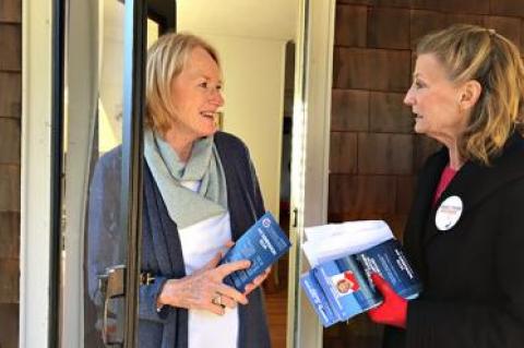 Margaret Turner, right, one of the Republican candidates for East Hampton Town Board, spent Monday afternoon speaking to residents about her platform.