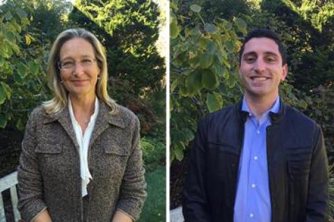 Bridget Fleming, left,  and Amos Goodman, right, are vying for the Suffolk County Legislature’s 2nd District seat, which is being vacated by Jay Schneiderman due to term limits.