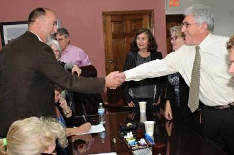 Their re-election assured, Councilman Peter Van Scoyoc and Supervisor Larry Cantwell congratulated each other on Tuesday night.