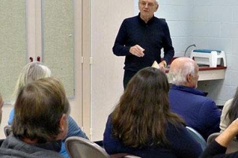 Tom Bogdan talked to the Montauk Citizens Advisory Committee about Montauk United, a group he formed this summer in response to the chaos that had come to reign in the hamlet.