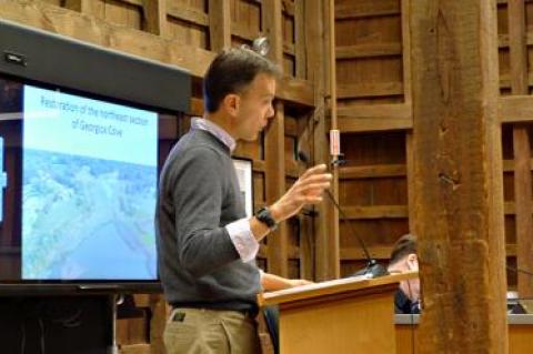 Christopher Gobler of Stony Brook University sought and received the East Hampton Town Trustees’ endorsement of a proposal to remove macroalgae from Georgica Pond.