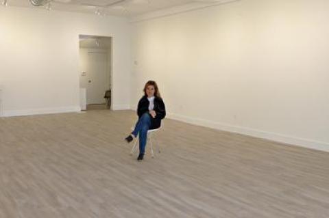 Sara DeLuca took a break in her new gallery space on Amagansett’s Main Street. It will open on Saturday.