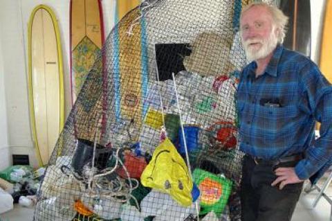 Gregory Donohue, a founder of the Oceans Institute at the Montauk Lighthouse Museum, is making a whale sculpture out of the garbage he cleaned in six weeks from the beaches of Montauk.