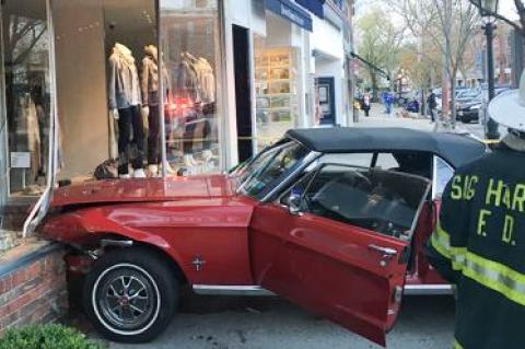 A 1968 Ford Mustang once owned by the writer Truman Capote crashed into the Henry Lehr store in Sag Harbor last Thursday evening.