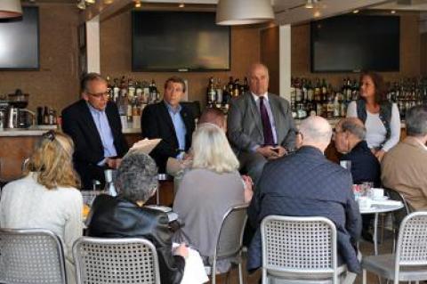 Jeffrey Freireich, Paul Monte, Tom Ruhle, and Catherine Casey discussed the need for workforce housing with members of the East Hampton Business Alliance at CittaNuova restaurant in East Hampton yesterday.