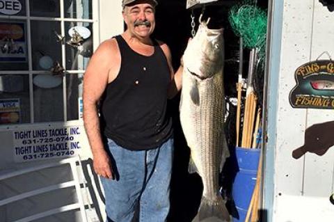 Wind made fishing tough this week, but Mike Manzare managed to catch a 38-pound striper in the bay.