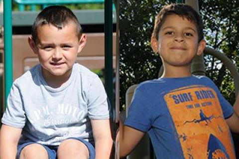 Alonso Garcia, left, moved to Springs for first grade and plays soccer six days a week; Ephraim Munoz remained at the John M. Marshall Elementary School and has lost four teeth since graduating from kindergarten a year ago.