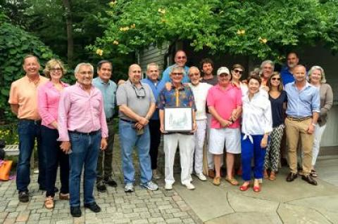 On Sunday, members of the Wainscott Citizens Advisory Committee celebrated the contributions of Dennis D’Andrea, center, over his 30 years on the committee.