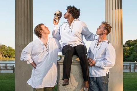 Ian J. Harkins, Shannon Harris, and Rafe Terrizzi undertook a brief contemplation of poor Yorick during a performance of “The Complete Works of William Shakespeare (Abridged)” in Southampton.