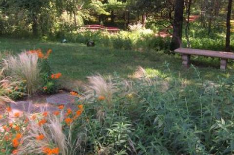 At the Covello garden in Sag Harbor, transparency is played with by pruning trees and shrubs in a way that allows a glimpse of what lies beyond.