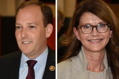 Representative Lee Zeldin and Anna Throne-Holst, his challenger.