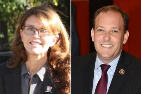 Lee Zeldin, right, was easily re-elected to a second term in Congress on Tuesday, defeating his opponent, former Southampton Town Supervisor Anna Throne-Holst.