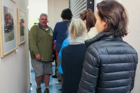 Lines to vote at the East Hampton Emergency Services Building were out the door and into the hallway at midday on Tuesday.