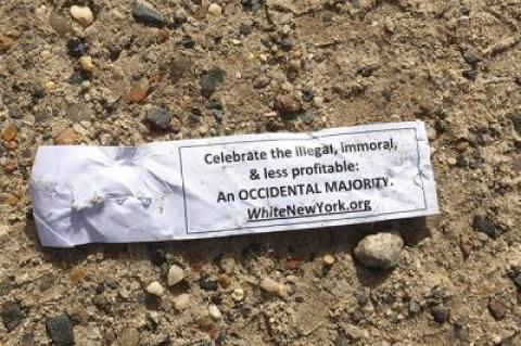 Literature advertising white supremacist groups, such as this flier directing people to the WhiteNewYork.org website and a Ku Klux Klan flier, turned up in East Hampton Town this week.