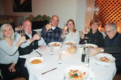 Jan and Jerry McKeon, Richard and Caron Schoen, and Louise and John Sasso, from left, enjoyed a recent dinner at Dopo la Spiaggia in East Hampton.