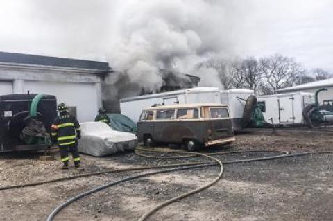 The fire was reported in a commercial building on Washington Avenue in East Hampton.