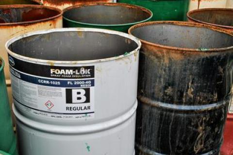 At the East Hampton Town Parks Department, spray foam insulation chemical residue left in barrels slated to be trash bins was dumped into a drain and on the ground, and may have made workers ill.