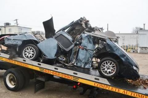 This 1999 Acura was left a mangled mess after an alleged drunken-driving crash in Montauk around 6 p.m. on Sunday. It was the only car involved in the accident.