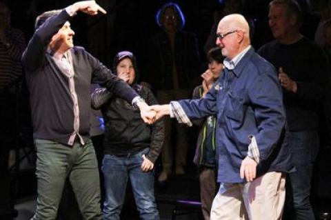 Andrew Lippa and Jules Feiffer celebrated at Bay Street Theater after the reading of Mr. Feiffer’s “The Man in the Ceiling” at last year’s New Works Festival. Mr. Lippa wrote the music and lyrics. 	Bay Street Theater