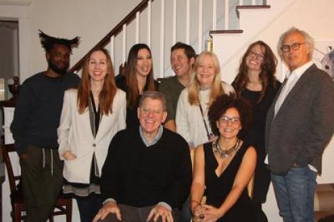 Standing, left to right: Walter Price, visual artist, Andrea Grover, Guild Hall’s executive director, Tanya Gabrielian, performing artist, Judson Merrill, literary artist, Michele Cohen, chairwoman of the Museum of Arts and Design, Lucia Davis, curatorial/critical studies, and Eric Fischl, president of the Guild Hall Academy of the Arts. Seated: Martin Cohen, chairman of Guild Hall, and Lydia Hicks, visual artist.