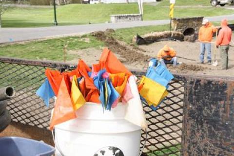 Bioswales under construction on the East Hampton Village green are intended to trap pollutants and silt, improving the health of Town and Hook Ponds.