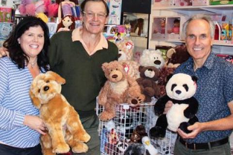 At Stevenson’s Toys in East Hampton, Colleen Moeller, Roy Stevenson, an owner, and Michael Guglielmo are ready for the shop’s first summer on Newtown Lane.