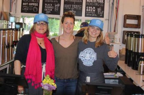 Juliana Nash, Amanda Merrow, and Ruby Stenerson at the Amber Waves Farm Market.