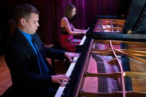 Two of last summer’s Pianofest students performed a duet at Stony Brook Southampton’s Avram Theater.