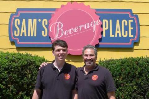 Sam Iden, left, and his father, Mitchell Iden, opened Sam's Beverage Place last week in the former Pritam and Eames furniture store on Race Lane in East Hampton.