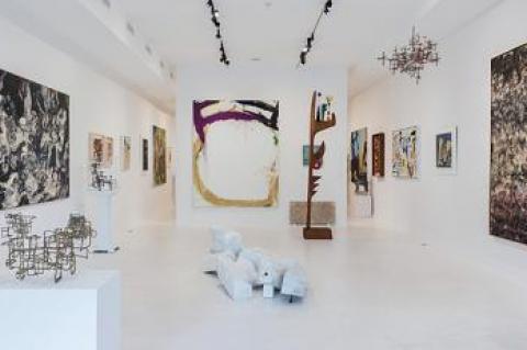 Works by Ibram Lassaw, Nick Carone, Norman Bluhm, Sidney Geist, and Alfonso Ossorio, left to right, are at Eric Firestone.