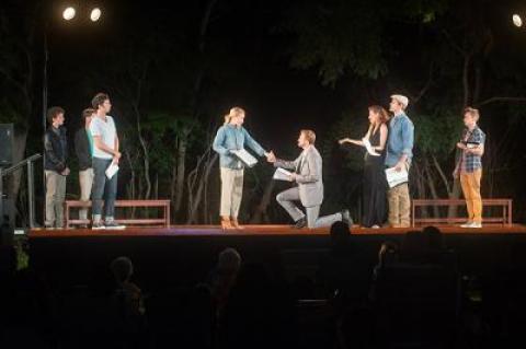 The cast of the reading of “Twelfth Night,” one of Bay Street’s previous Shakespeare presentations at Mashashimuet Park in Sag Harbor