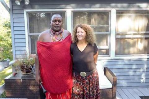 At her house in Sag Harbor, Kenny Mann, right, hosted her friend Nickson Parmisa, a Maasai chief from Kitengela, Kenya, a town not far from where she grew up.