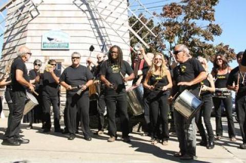 Escola de Samba Boom traditionally takes up residence at the windmill during the Sag Harbor American Music Festival.