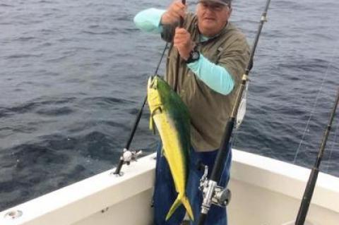 On a recent busman’s holiday on the Captain Ron, Capt. Michael Albronda of the charter boat Montauk landed a nice mahimahi on an offshore trip.