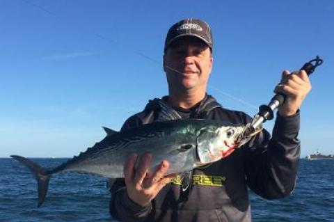 False albacore remain thick in local waters. Michael Larson of Montauk caught this one near the Lighthouse this week.