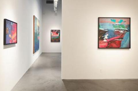 An installation shot of the Syd Solomon “Time and Tide” exhibition, with “Tidaltoss,” from 1977, in the foreground.